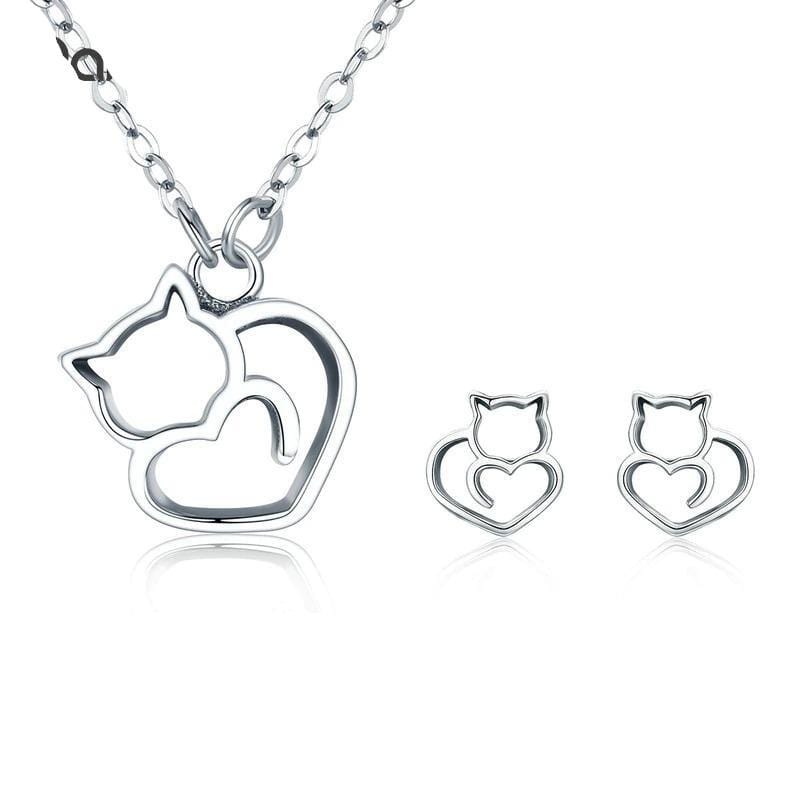 Silver Cat Jewellery Set