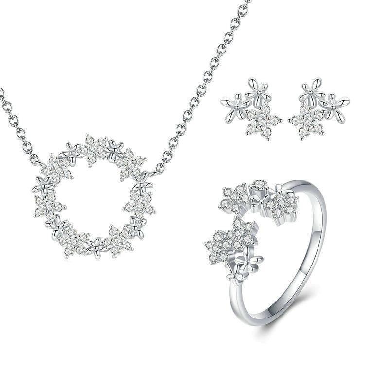 Silver Floral Jewelry Set