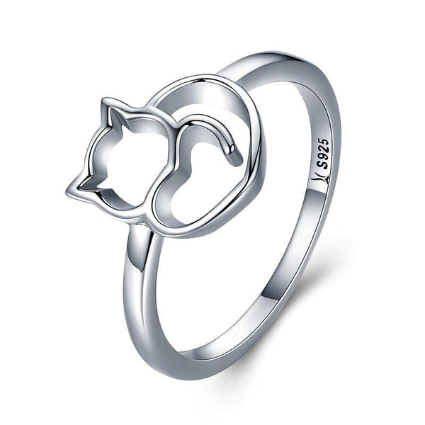 Silver Cat & Heart Engagement Ring