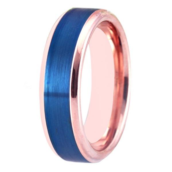 Tungsten 6mm Blue and Rose Gold Wedding Ring