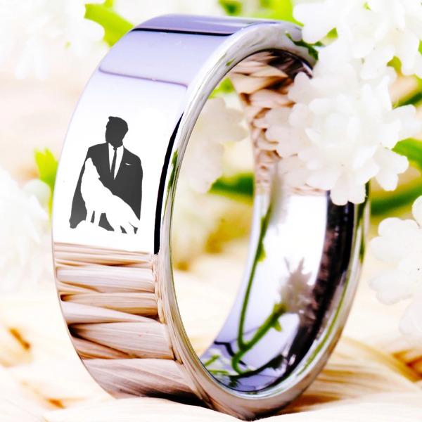 Silver Tungsten Man and Wolf Ring