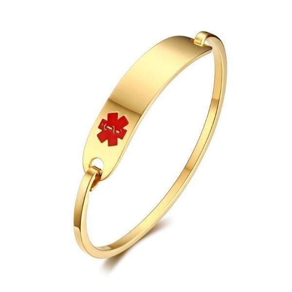  Custom Stainless Steel Gold Medical Alert Bangle Bracelet