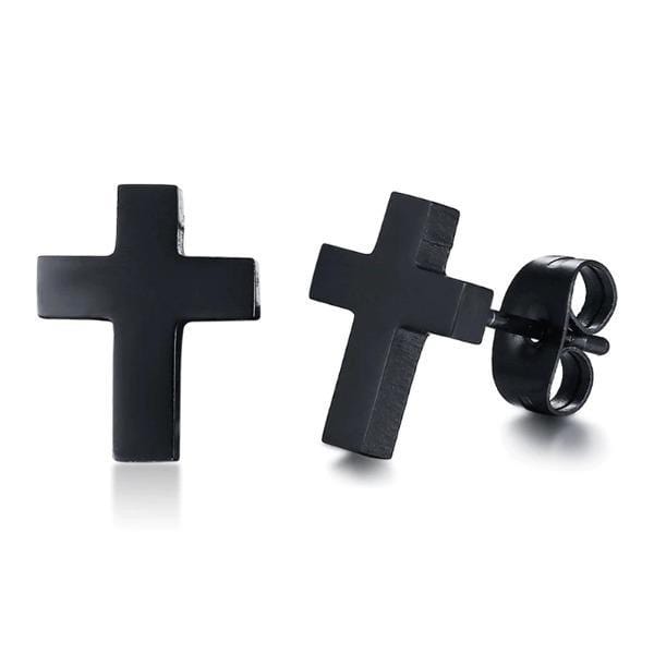 Steel Cross Earrings Black