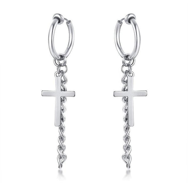 Tassel Drop Silver Cross Earrings