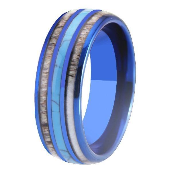 Tungsten Blue Antler Turquoise Wedding Ring