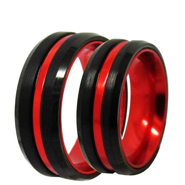 Tungsten Black and Red Wedding Bands