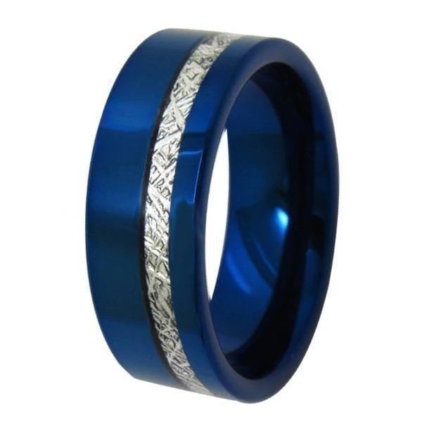 Tungsten Blue Pipe Meteorite Inlay Ring