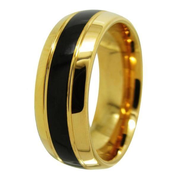 Tungsten Black and Gold Mens Wedding Band