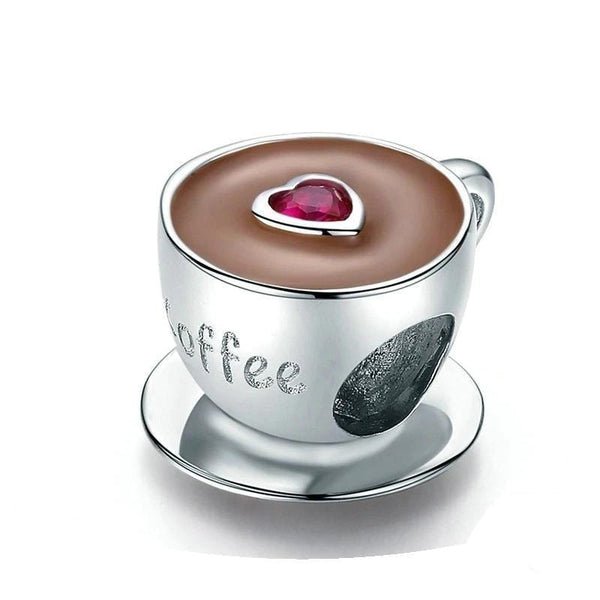 Silver Coffee Cup Charm Bead