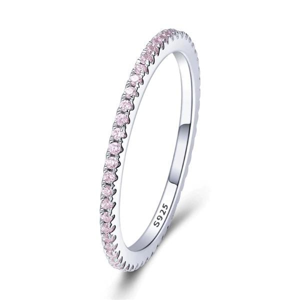 Silver Pink Crystal Studded Ring