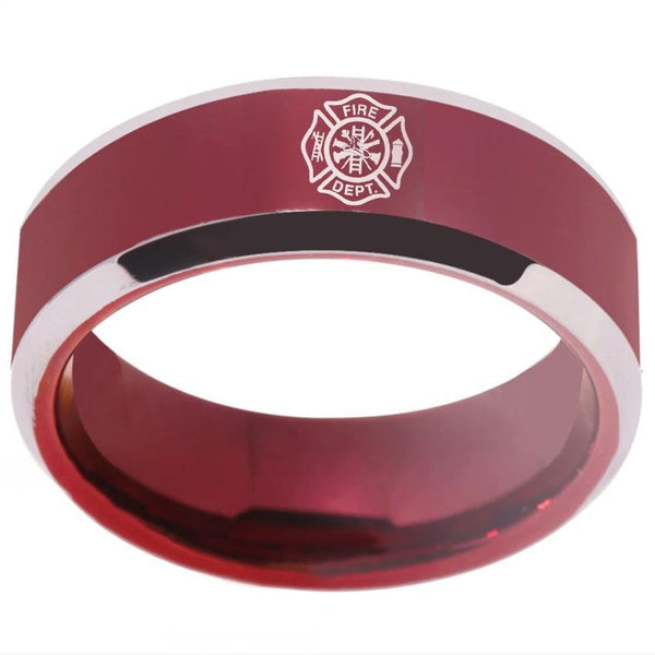 Tungsten Red Fire Department Ring