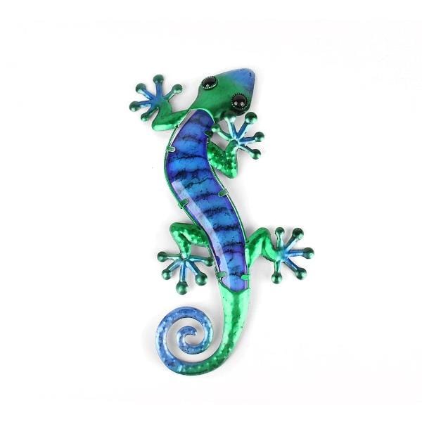 Blue & Green Striped Gecko Metal Wall Art