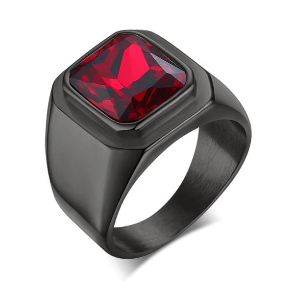  Black Red  Stone  Mens  Signet Ring