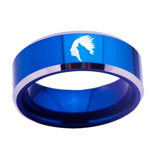 Blue Wolf Tungsten Head Ring