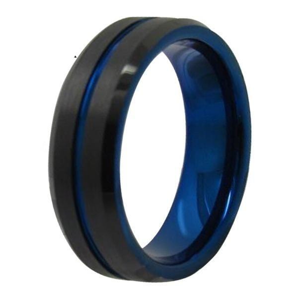 Tungsten 6mm Electric Blue and Black Wedding Bands