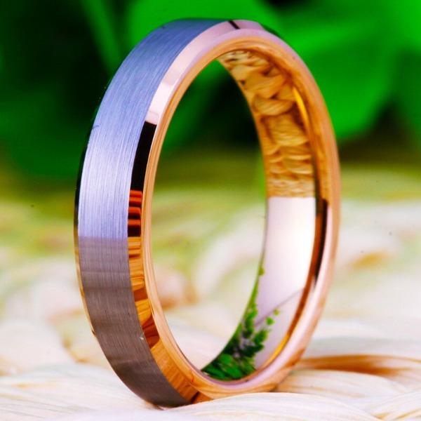 Silver and Rose Gold Tungsten Wedding Ring