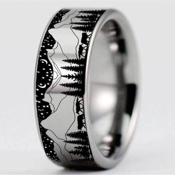 Tungsten Silver Detailed Wolf Ring