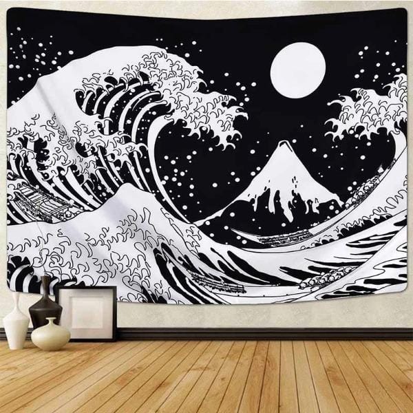 Black and White Ocean Wave Wall Hanging