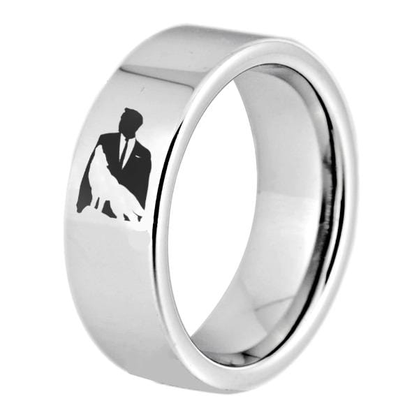 Tungsten Silver Man and Wolf Ring