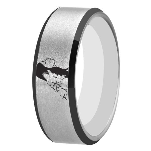 Tungsten Silver Wolf Girl Ring