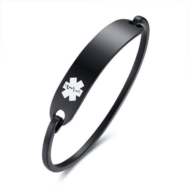 Custom Stainless Steel Black Medical Alert Bangle Bracelet