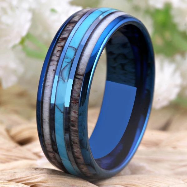 Tungsten Blue Antler Wedding Ring
