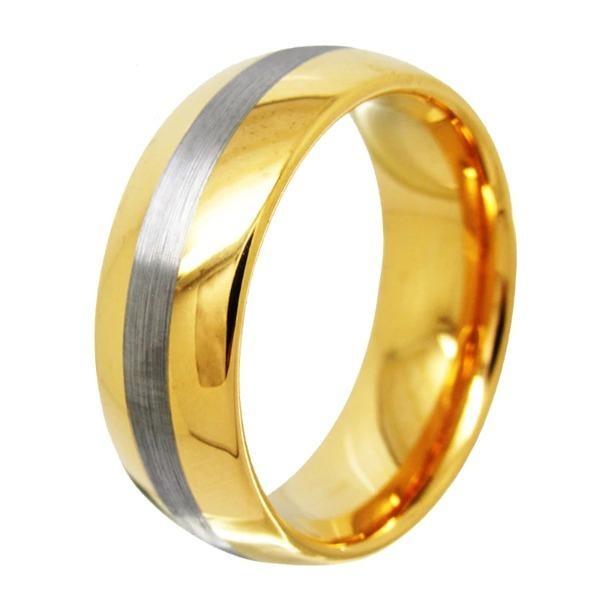 Tungsten 8mm Gold Matte Line Ring