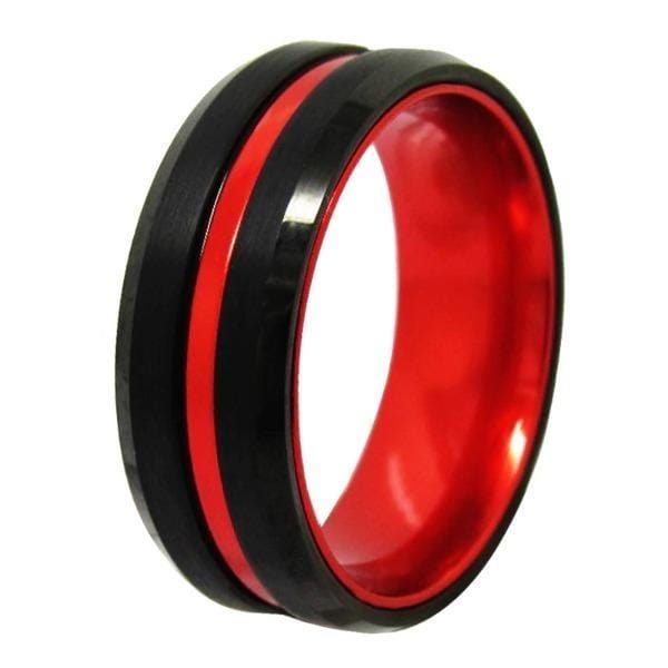 Tungsten 8mm Black and Red Wedding Bands