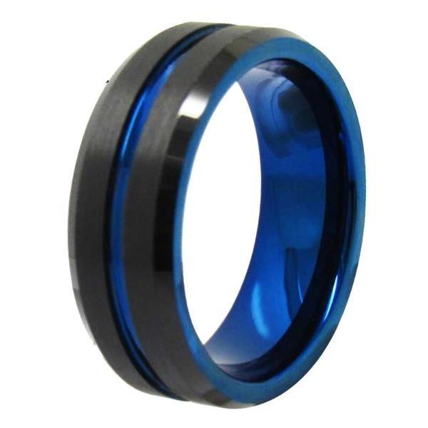 Tungsten 8mm Electric Blue and Black Wedding Bands