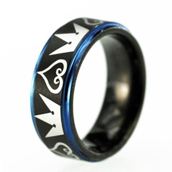 Tungsten Blue Hearts and Crowns Wedding Ring