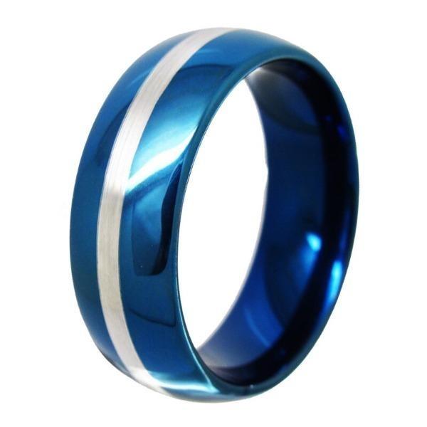 Tungsten 8mm Blue Matte Line Ring