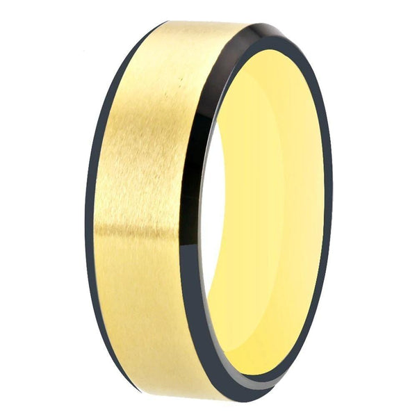 Tungsten Mens Two Tone Gold Black Engagement Ring