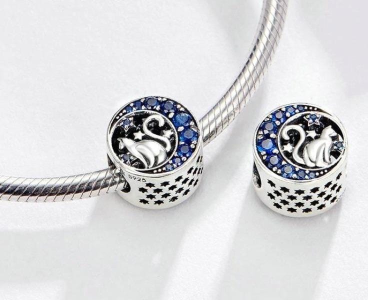 Sterling Silver Moon Cat Charm