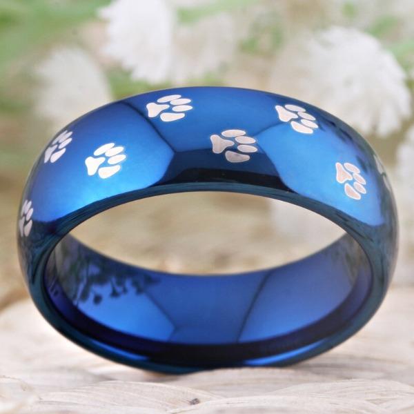 Blue Paw Tungsten  Print Ring