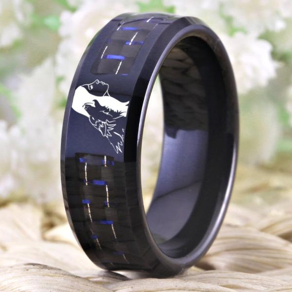 Black Tungsten Wolf Girl Ring