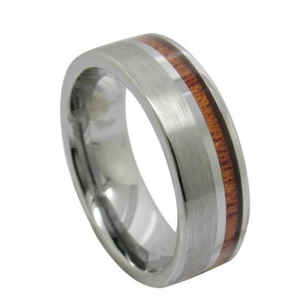 Tungsten Silver Ring With Wood Inlay