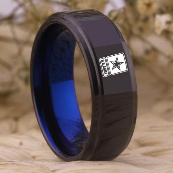 Blue Tungsten Military Ring