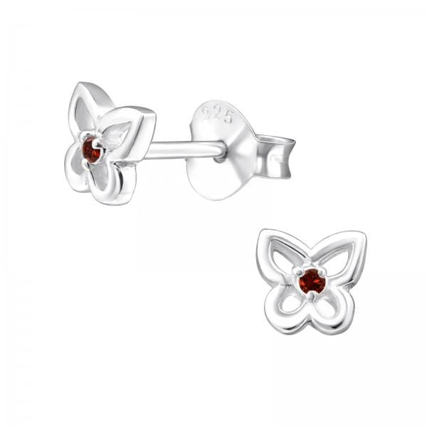 Silver Birthstone Butterfly Stud Earrings
