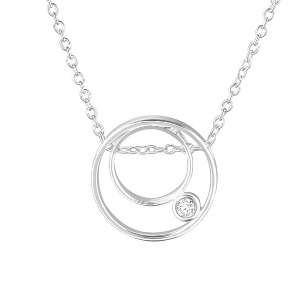 Silver Round Necklace with CZ
