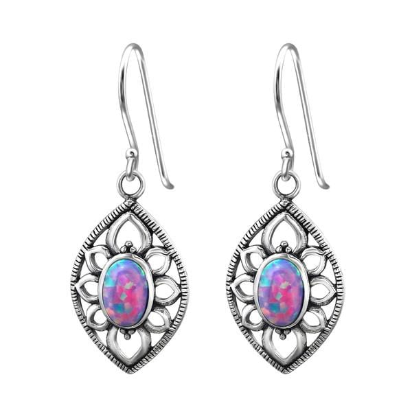 Silver Marquise  Multi Lavender Opal Earrings 