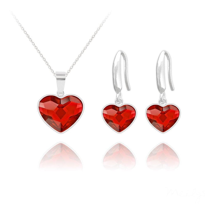 Light Siam Swarovski Crystal Heart Silver Jewelry Set