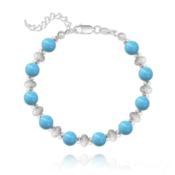 Sterling Silver Pearl Bracelet - Genuine Turquoise Swarovski Crystal