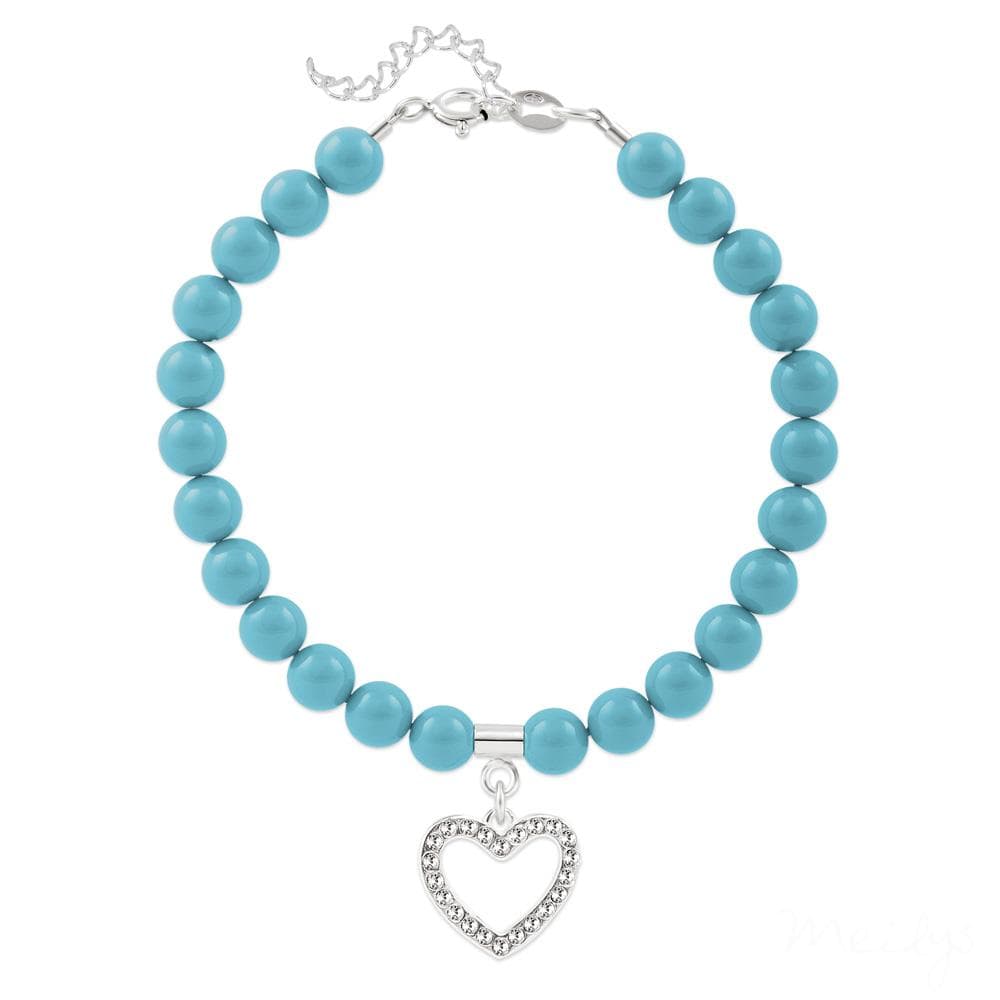 Silver Turquoise Pearl Heart Bracelet Swarovski Crystal