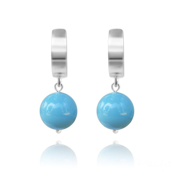 Silver Turquoise Pearl Earrings Swarovski Crystal
