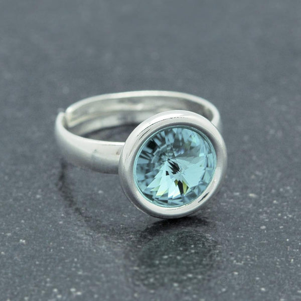 Rivoli Adjustable Silver Ring - Light Turquoise Swarovski Crystal