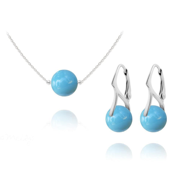 Silver Swarovski Crystal Turquoise Pearl Jewellery Set