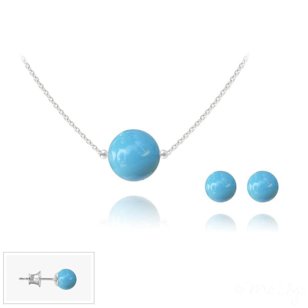 Silver Turquoise Pearl Pendant Necklace Jewellery Set