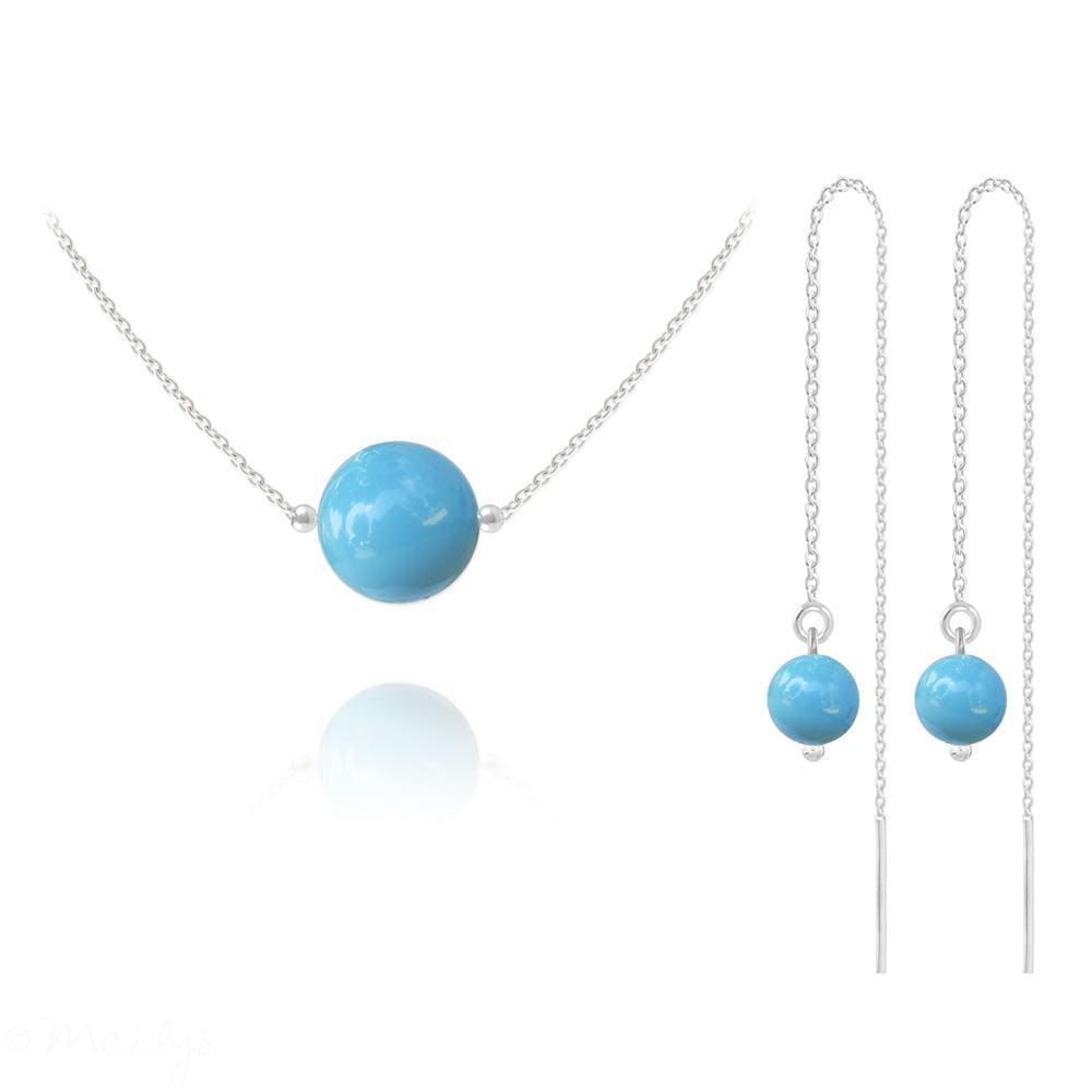 Turquoise Pearl Swarovski Crystal Silver Jewellery Set