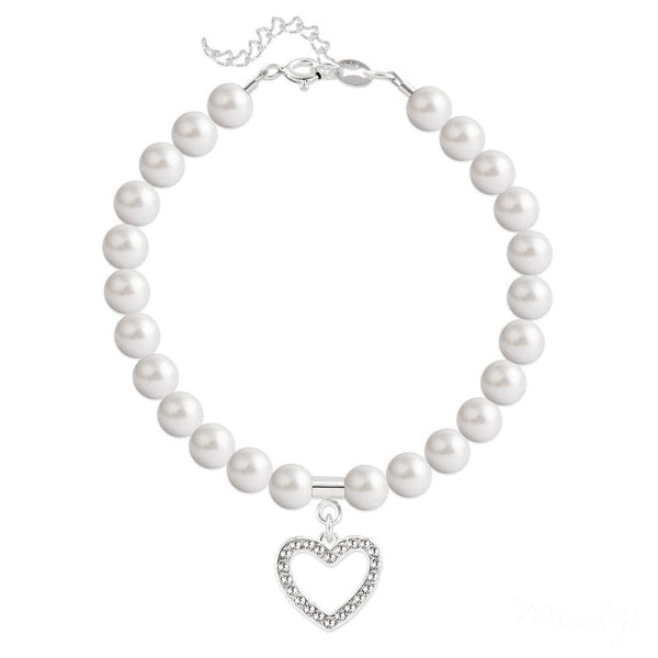 Swarovski Crystal White Pearl Heart Silver Bracelet