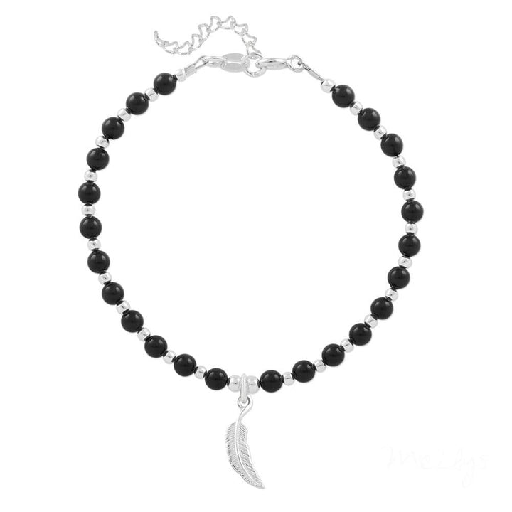 Swarovski Crystal Mystic Black Pearl Feather Silver Bracelet
